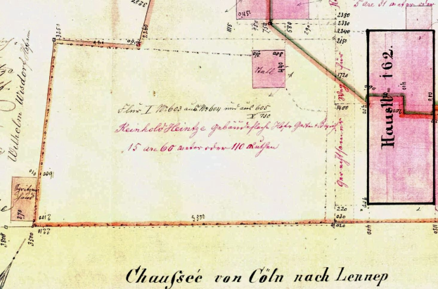 Detailreiche alte Karte von Leipzig, Deutschland, mit Text und Zahlen, die eine geplante Stelle hervorhebt