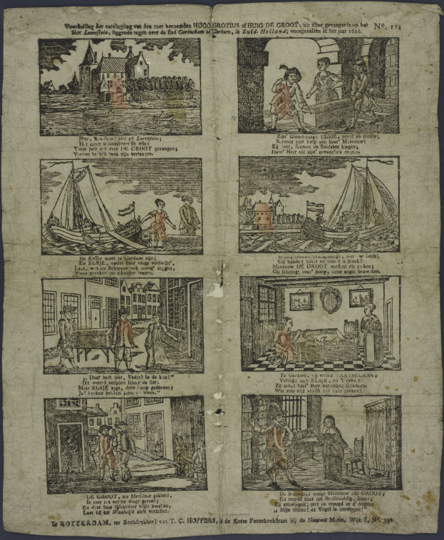 Ein Collage aus Bildern auf einem alten Buchumschlag mit Menschen, Gebäuden, Booten und anderen Gegenständen, mit Individuen in verschiedener Kleidung und Booten auf dem Wasser.