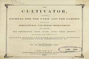 Altes Buch mit dem Titel "Der Kultivator, Journal für den Hof und den Garten" aufgeschlagen