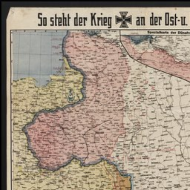 Ein gerahmtes Deutschland-Karte mit dem Text 'So steht der Krieg an der Ost-U.'