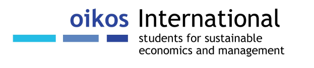 Logo der Oikos International Students for Sustainable Economics and Management, mit schwarzem Text auf weißem Hintergrund.