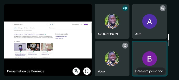 Screenshot einer Yahoo Finance-Webseite mit einer Gruppe von Menschen links, Bildern und Text mit Icons rechts und "Yahoo Finance - Pr├Ęsentation de B├ęr├Ęnice" unten.