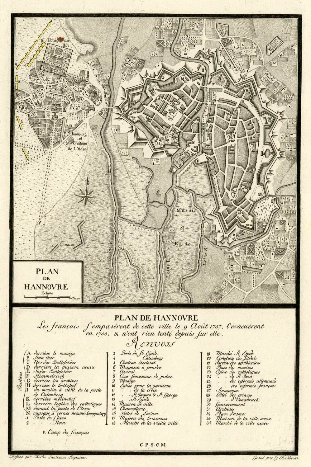 Detailiertes altes Stadtplan von Hannover, Deutschland, der Straßen, Gebäude und Sehenswürdigkeiten zeigt, mit begleitendem Text über die Stadt.