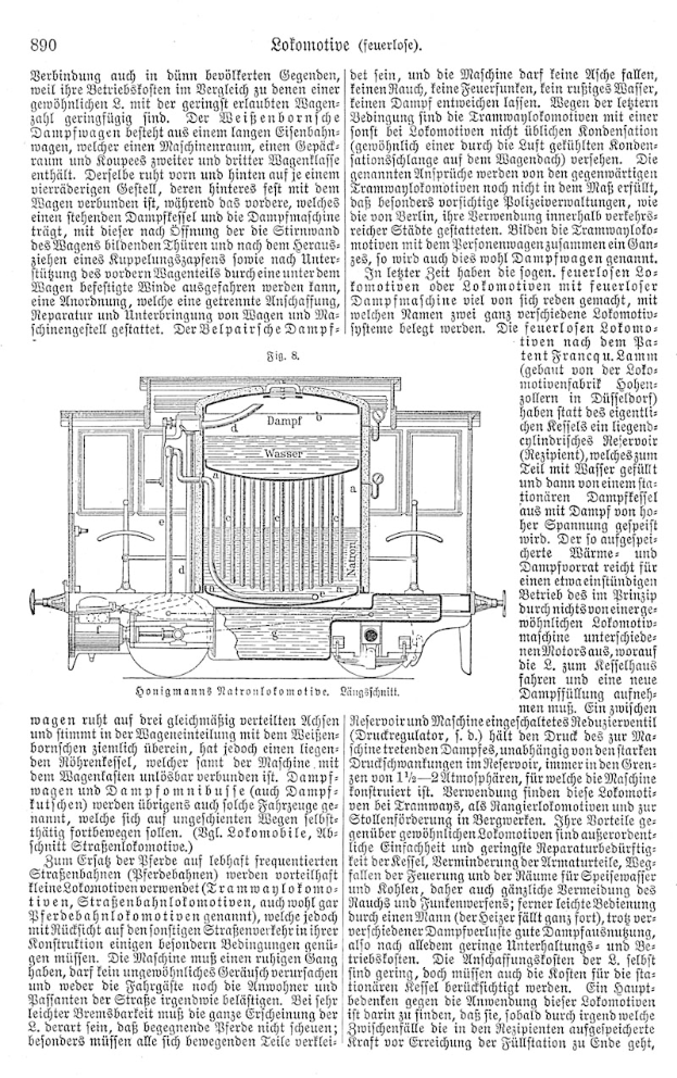 Ein detailliertes Diagramm eines Automotors mit beschrifteten Komponenten, begleitet von dem Text "Deutsches Patent 890,000,000 - Schematics of the Engine" auf einer Buchseite.