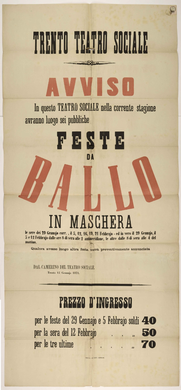 Plakat für ein Festival in Maschera, Italien, mit Text zur Beschreibung des Ereignisses.