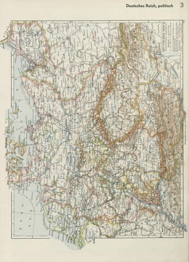 Eine Karte von Deutschland aus dem 19. Jahrhundert, die die politischen Grenzen des Landes zeigt, gedruckt auf Papier mit Text oben und unten.