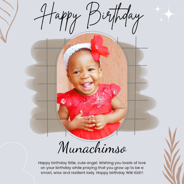 Eine Geburtstagskarte mit einem Foto eines Mädchens in einem roten Kleid, umgeben von bunten Ballons, Girlanden und Konfetti, mit der Aufschrift "Happy Birthday!".